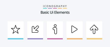 pack d'icônes de la ligne 5 des éléments de l'interface utilisateur de base, y compris la broche. carte. moins. vidéo. médias. conception d'icônes créatives vecteur