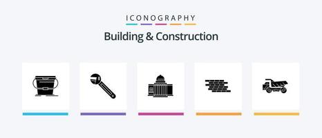 pack d'icônes glyphe 5 de construction et de construction, y compris la sécurité. endroit. outil. imeuble. maison. conception d'icônes créatives vecteur