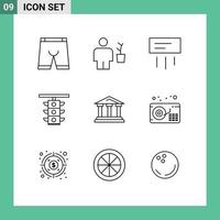 aperçu de l'interface mobile ensemble de 9 pictogrammes d'éléments de conception vectoriels modifiables de refroidisseur de lumière de panneau de signalisation vecteur