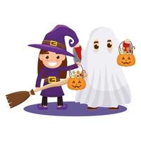 petits enfants en costumes d'halloween vecteur