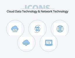 technologie de données cloud et technologie de réseau pack d'icônes bleues 5 conception d'icônes. papier. échange. nuage. Les données. changé vecteur