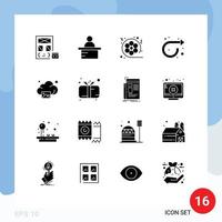 16 pack de glyphes solides de l'interface utilisateur de signes et symboles modernes du film de répétition de nuage vers l'avant des éléments de conception vectoriels modifiables multimédia vecteur