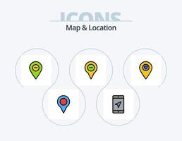 pack d'icônes remplies de carte et de ligne de localisation 5 conception d'icônes. aiguille. emplacement. aiguille. œil. épingler vecteur