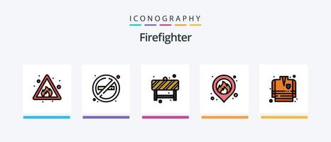 ligne de pompier remplie de 5 packs d'icônes, y compris l'outil. Feu. pas de fumée. baquet. maison. conception d'icônes créatives vecteur
