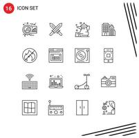 ensemble moderne de 16 contours et symboles tels que la tour de camping bureau abrahamique religion éléments de conception vectoriels modifiables vecteur