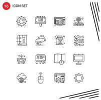 16 icônes créatives signes et symboles modernes des dossiers de la console du réseau de signets éléments de conception vectoriels modifiables en studio vecteur