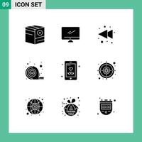 pack de 9 signes et symboles de glyphes solides modernes pour les supports d'impression web tels que l'outil père rembobinage de bande imac éléments de conception vectoriels modifiables vecteur