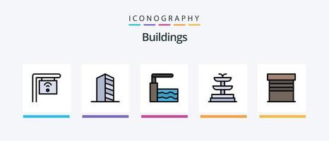 ligne de bâtiments remplie de 5 packs d'icônes, y compris des gratte-ciel. Entreprise. ornement. bâtiments. tapis. conception d'icônes créatives vecteur