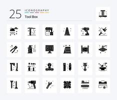 outils 25 pack d'icônes de glyphes solides comprenant un instrument. construction. brosse. vlc. construction vecteur