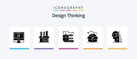 design thinking glyphe 5 pack d'icônes comprenant le produit. boîte. escalader. escalader. stylo. conception d'icônes créatives vecteur