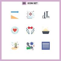 symboles d'icônes universelles groupe de 9 couleurs plates modernes de costume coeur clou arc cd éléments de conception vectoriels modifiables vecteur