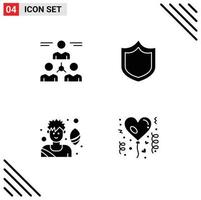 pack de 4 signes et symboles de glyphes solides modernes pour les supports d'impression Web tels que connecter les éléments de conception vectorielle modifiables d'affection de protection d'équipe de joueur de football vecteur