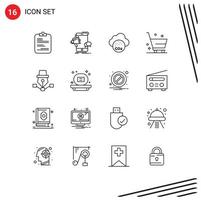 pack d'icônes vectorielles stock de 16 signes et symboles de ligne pour le shopping supprimer mégaphone panier co éléments de conception vectoriels modifiables vecteur