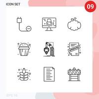 aperçu de l'interface mobile ensemble de 9 pictogrammes d'automatisation cup cake lock cup canada éléments de conception vectoriels modifiables vecteur