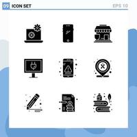 ensemble moderne de 9 glyphes et symboles solides tels que l'application d'interaction assurance tv divertissement éléments de conception vectoriels modifiables vecteur