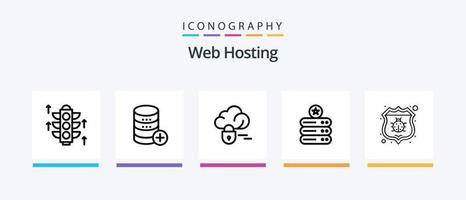 pack d'icônes de la ligne d'hébergement Web 5, y compris le coffre-fort. base de données. réseau. numérique. Les données. conception d'icônes créatives vecteur