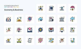25 pack d'icônes de style rempli d'économie et de ligne d'affaires vecteur