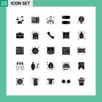 interface mobile glyphe solide ensemble de 25 pictogrammes d'éléments de conception vectoriels modifiables de nourriture de contrôle d'argent de commutateur créatif vecteur
