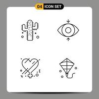 symboles d'icônes universels groupe de 4 couleurs plates modernes de cactus romance oeil femelle volant éléments de conception vectoriels modifiables vecteur
