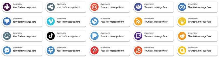 suivez-moi les icônes de médias sociaux avec l'option de message personnalisé 20 pack tels que waze. nourrir. Facebook. icônes rss et vidéo. entièrement modifiable et professionnel vecteur