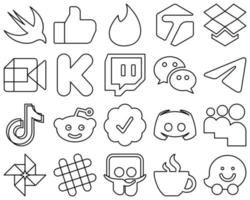 20 icônes de médias sociaux à contour noir de haute qualité telles que tiktok. Messager. icônes de télégramme et de wechat. entièrement modifiable et unique vecteur