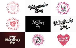 happy valentine's day main lettrage calligraphie texte et coeur. isolé sur illustration vectorielle fond blanc vecteur