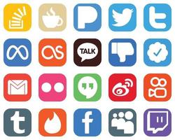 20 icônes de médias sociaux minimalistes telles que gmail. Facebook. Twitter. n'aiment pas les icônes et lastfm. jeu d'icônes dégradé de haute qualité vecteur