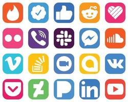 20 icônes de médias sociaux élégantes telles que la musique. nuage sonore. viber. icônes fb et messager. jeu d'icônes de dégradé vecteur