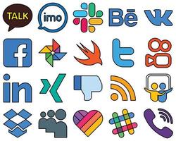 20 icônes de médias sociaux remplies de lignes de haute qualité, telles que professionnelles. kuaishou. Facebook. tweet et swift entièrement personnalisable et minimaliste vecteur