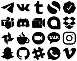20 icônes de médias sociaux en glyphes noirs entièrement modifiables, telles que les icônes de boîte de dépôt et de vidéo. haute résolution et modifiable vecteur