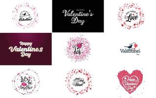 happy valentine's day main lettrage calligraphie texte et coeur. isolé sur illustration vectorielle fond blanc vecteur