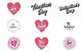 conception de typographie joyeuse saint valentin avec une texture aquarelle et une couronne en forme de coeur vecteur