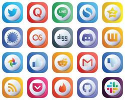 joli paquet de 20 icônes de marque de médias sociaux à gradient 3d tels que message. icônes discord et lastfm. haute définition et professionnel vecteur