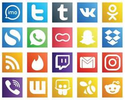 20 icônes de médias sociaux minimalistes telles que le flux. boîte de dépôt. odnoklassniki. icônes snapchat et mères. unique et haute définition vecteur