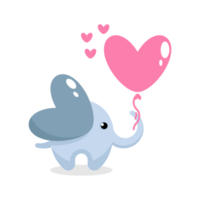 éléphant mignon tenant un ballon en forme de coeur vecteur