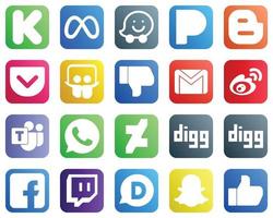 20 icônes de médias sociaux modernes telles que la Chine. weibo. poche. icônes mail et gmail. créatif et accrocheur vecteur