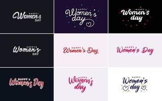 ensemble d'éléments de conception typographique rose happy women's day pour cartes de voeux vecteur