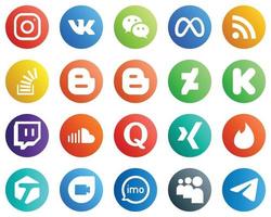 20 icônes de médias sociaux pour votre marketing telles que kickstarter. Blog. rss. blogueur et icônes de stock. professionnel et propre vecteur