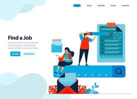 conception de sites Web de recherche d'emploi et de recherche d'employés. emplois candidats qui correspondent au moteur de recherche. illustration plate pour modèle de page de destination, ui ux, site Web, application mobile, dépliant, brochure, annonces vecteur