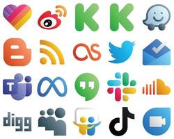 jeu d'icônes de marque de médias sociaux dégradé 20 icônes telles que la boîte de réception. blogueur. icônes tweet et lastfm. prime et haute qualité vecteur
