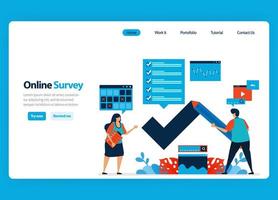 conception de pages de destination pour les sondages et examens en ligne, en remplissant des sondages avec Internet et un logiciel de validation. illustration plate pour document, modèle, ui ux, web, site Web, application mobile, bannière, flyer vecteur