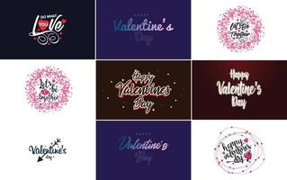 happy valentine's day main lettrage calligraphie texte et coeur. isolé sur illustration vectorielle fond blanc vecteur