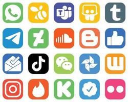 20 icônes de médias sociaux pour chaque plate-forme telle que la boîte de réception. aimer. icônes de blog et de musique. jeu d'icônes de dégradé unique vecteur