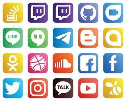 20 icônes de médias sociaux simples telles que soundcloud. odnoklassniki. lieux de rencontre google. icônes google allo et blogueur. prime et haute qualité vecteur