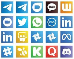 20 icônes de médias sociaux minimalistes telles que LinkedIn. vidéo. Rencontre. icônes audio et WhatsApp. unique et haute définition vecteur
