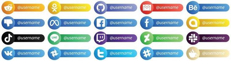 20 style de carte simple suivez-moi des icônes de médias sociaux telles que la vidéo. TIC Tac. Facebook. icônes google allo et fb. haute définition et professionnel vecteur