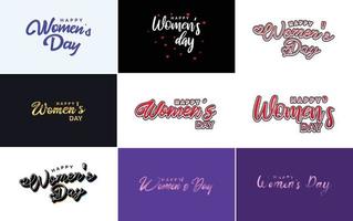 ensemble d'éléments de conception typographique rose happy women's day pour cartes de voeux vecteur