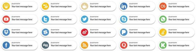 style de carte suivez-moi des icônes avec un message personnalisable pour les 20 meilleurs packs de médias sociaux tels que weibo. boîte de dépôt. Youtube. icônes WhatsApp et skype. propre et professionnel vecteur