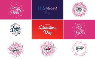 modèle de carte de voeux joyeuse saint valentin avec un thème floral et une palette de couleurs rose vecteur