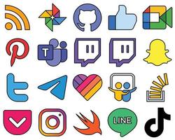 20 icônes de médias sociaux remplies de lignes de haute qualité telles que Messenger. tweeter. twitter et twitch entièrement personnalisables et polyvalents vecteur